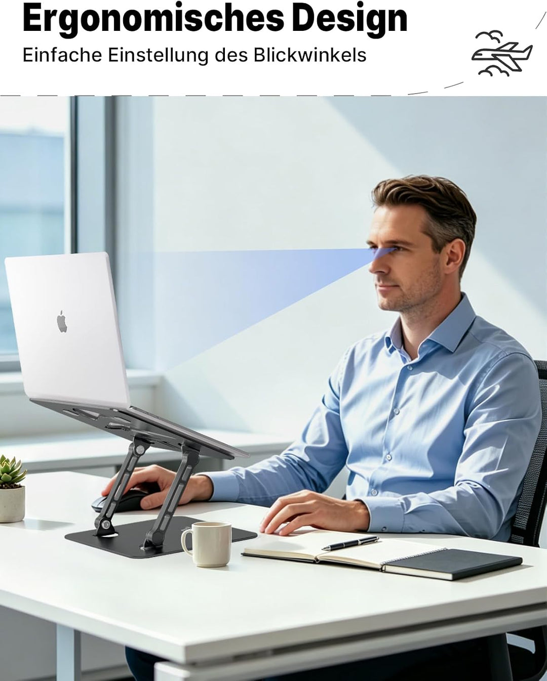 Ergonomischer Laptop Ständer aus Aluminium, Höhenverstellbar &amp; Faltbar, Stabil &amp; rutschfest, Verbess