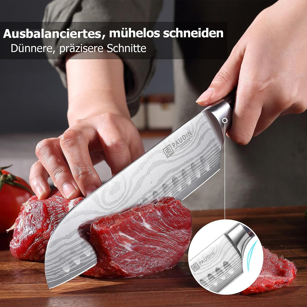 PAUDIN Santokumesser, Klingenlänge17cm Kochmesser aus deutschem Messerstahl, Sushi Messer Küchenmess