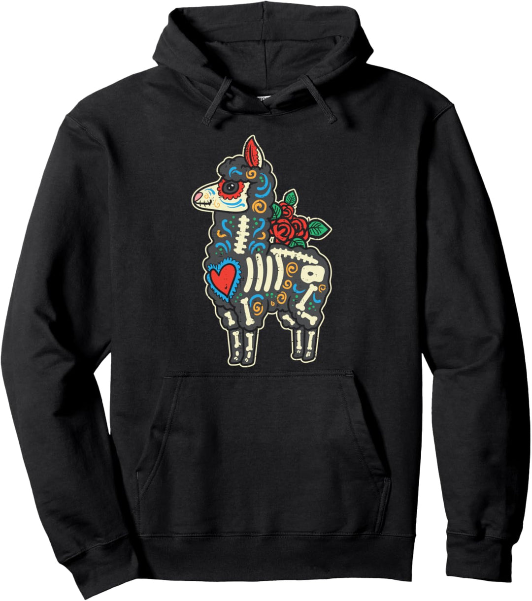 Sugar Skull Lama Alpaka Dia De Muertos Mexican Halloween Pullover Hoodie