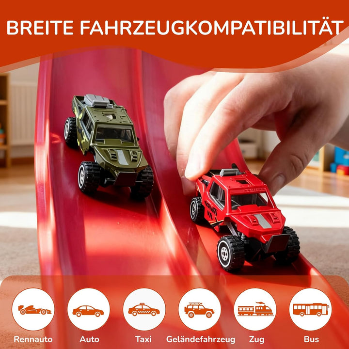 Autorennbahn Flexible Rennstrecke mit 4 Autos & Tragtasche – Soft Rennbahn Spielzeug für Kinder ab 3