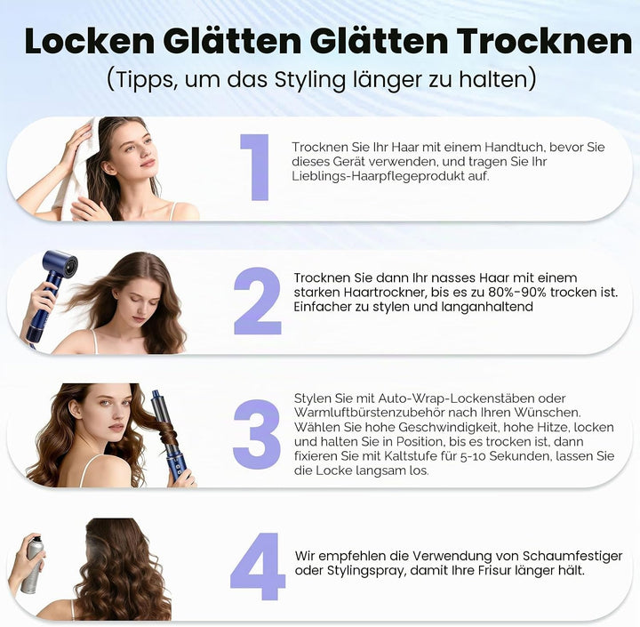 Hair Styler 5 in 1 Haarstyler Set,1400 W Airstyler Air Curlers Föhn Mit Rundbürstenföhn Warmluftbürs