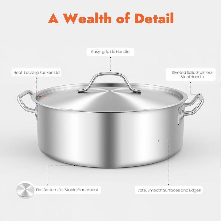 Topf Kochtopf 36 cm, Suppentopf Edelstahl 10L, Kochtopf Induktion Nudeltopf, XXL Cooking Pot, Stainl