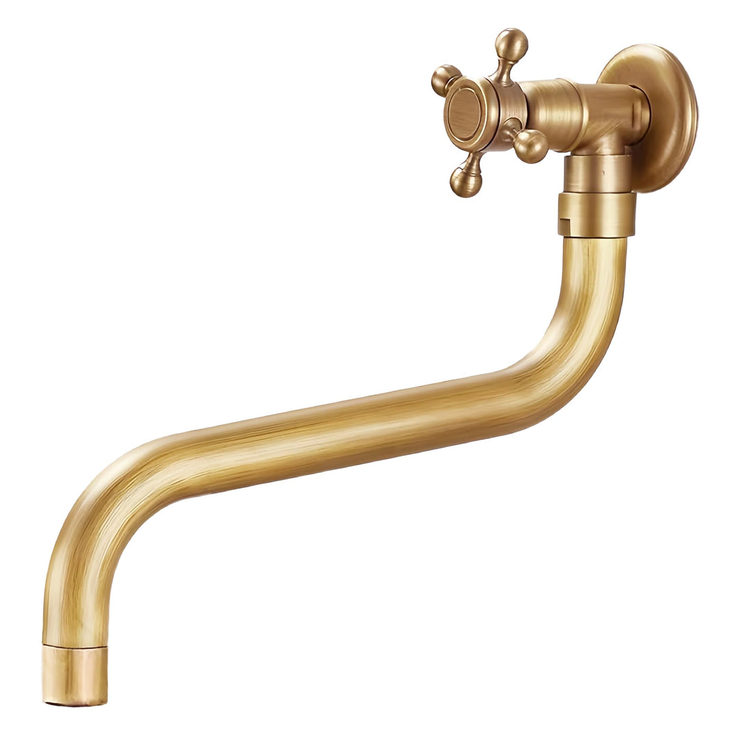 NIUKOMY Vintage Wasserhahn Messing Antike, Garten Kaltwasserhahn Wandmontage Lang, 360° Drehbar Einh