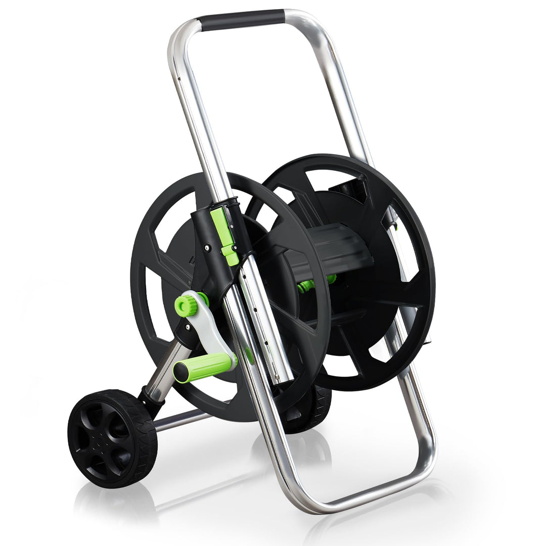 Schlauchwagen Metall, Fahrbare GartenSchlauchtrommel für 32-60m 1/2" Schlauch, mit Rädern, Verstellb