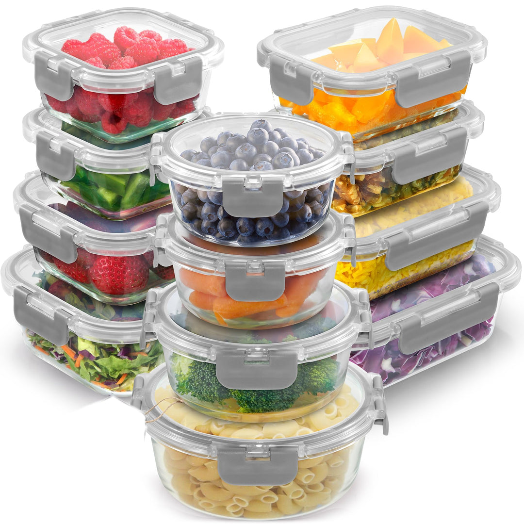 Zulay 12er-Set Glas-Frischhaltedosen für Meal Prep, Tupperdosen Set aus Glas mit luftdichten Deckeln