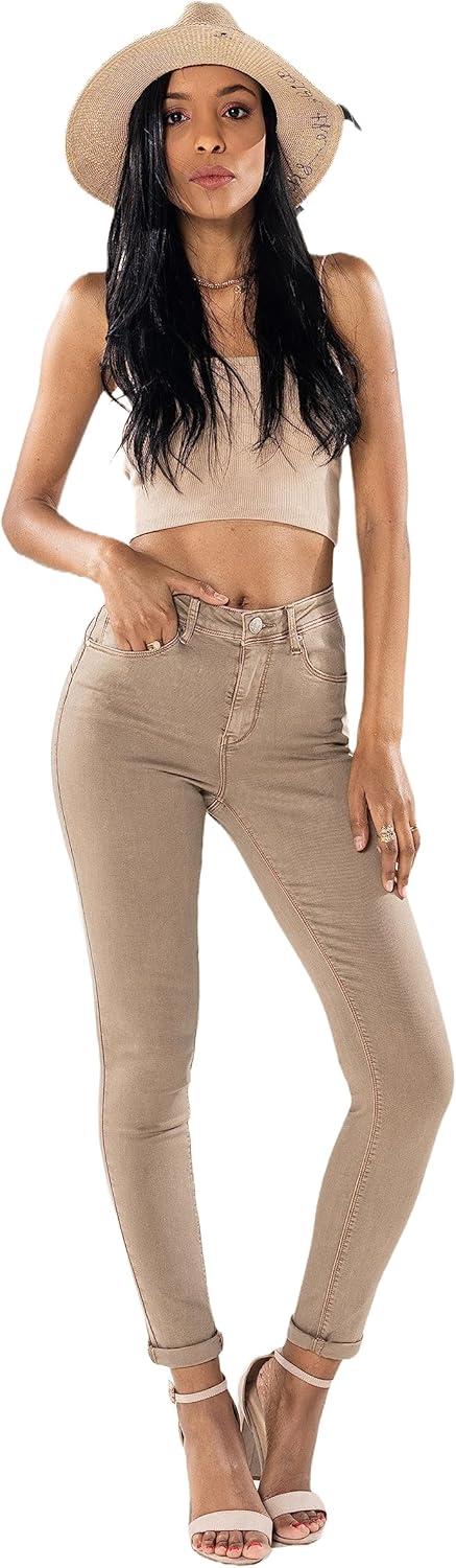 Nina Carter P106 Damen Jeanshosen Slim Fit Push-Up Skinny Jeans Mid-High Waist M Slim Hellbraun (P10
