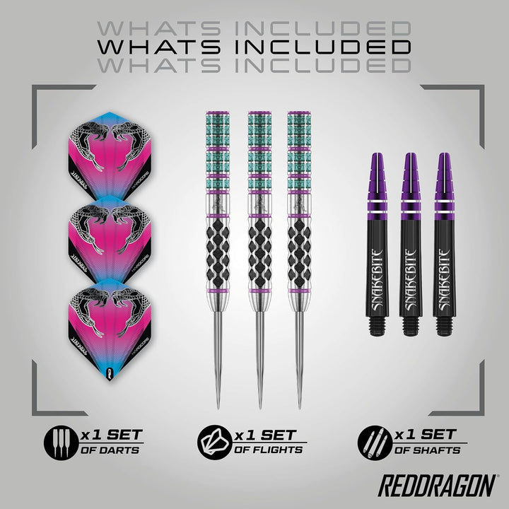 RED DRAGON Peter Wright Snakebite Supa-Venom Premium Tungsten Dartset mit Flights und Stielen 22.0 G