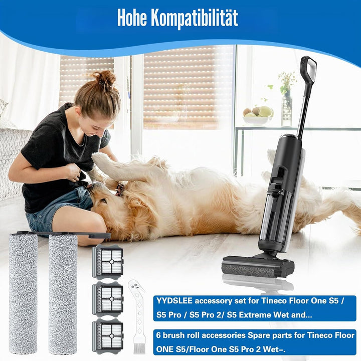 Ersatzbürstenwalze und Filter Geeignet für Tineco Floor One S5 Combo Nass- und Trockensauger 2 Bürst