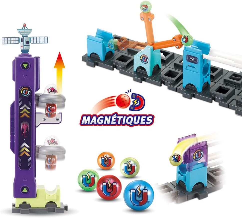 VTech - Marble Rush, Elektronische Kugelbahn, Space Magnetic Mission Set XL300E, magnetisches Bauspi