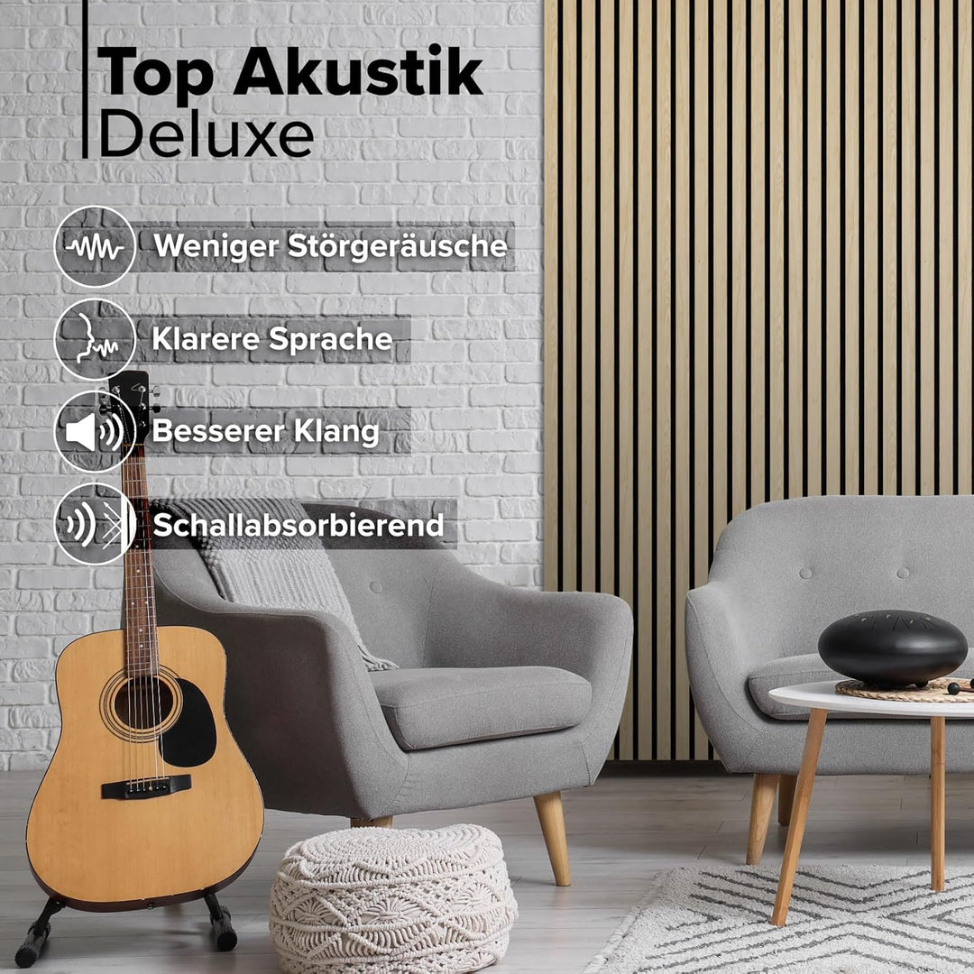 HEXIM Akustikpaneele 2 Stück 280x30cm Holz Grande - XXL Wandpaneele Platten Lamellen Holzpaneele Ech
