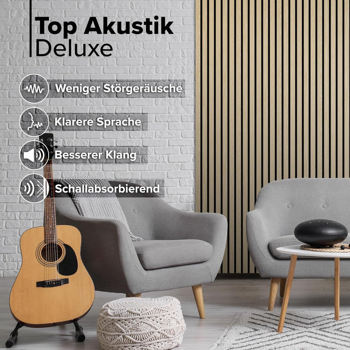 HEXIM Akustikpaneele 2 Stück 280x30cm Holz Grande - XXL Wandpaneele Platten Lamellen Holzpaneele Ech