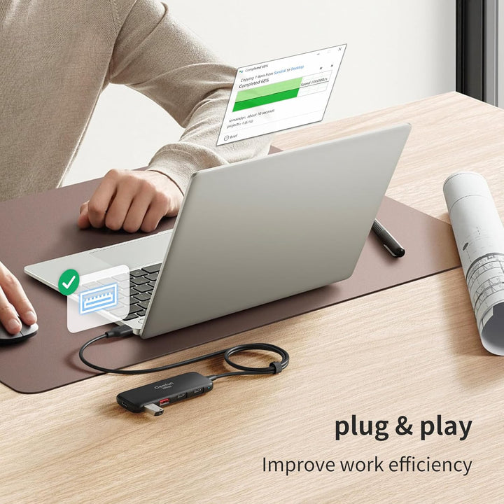Qeefun 10Gbps USB Hub, 3.2 USB Hub mit 2 USB-C und 2 USB-A, USB 3.2 GEN 2 Splitter mit Type-C Power