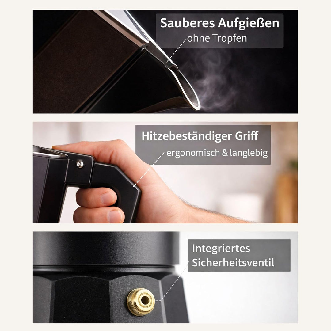 Generisch Espressokocher Geschenkset 6 Tassen – Klassischer Mokapot für Herd – Mokkakanne aus Alumin