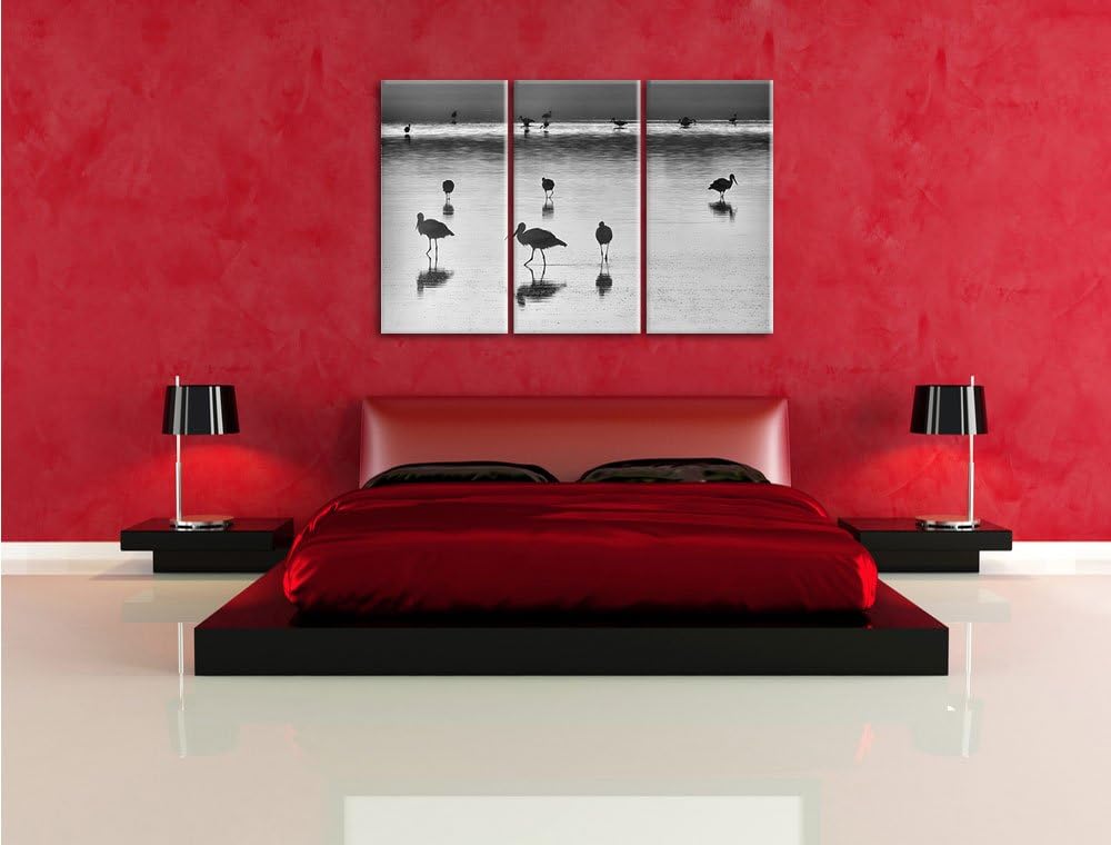 Pixxprint Pelikanschwarm im Wasser als Leinwandbild/Grösse: 3 Teilig (120x80) cm/Wandbild/Kunstdruck