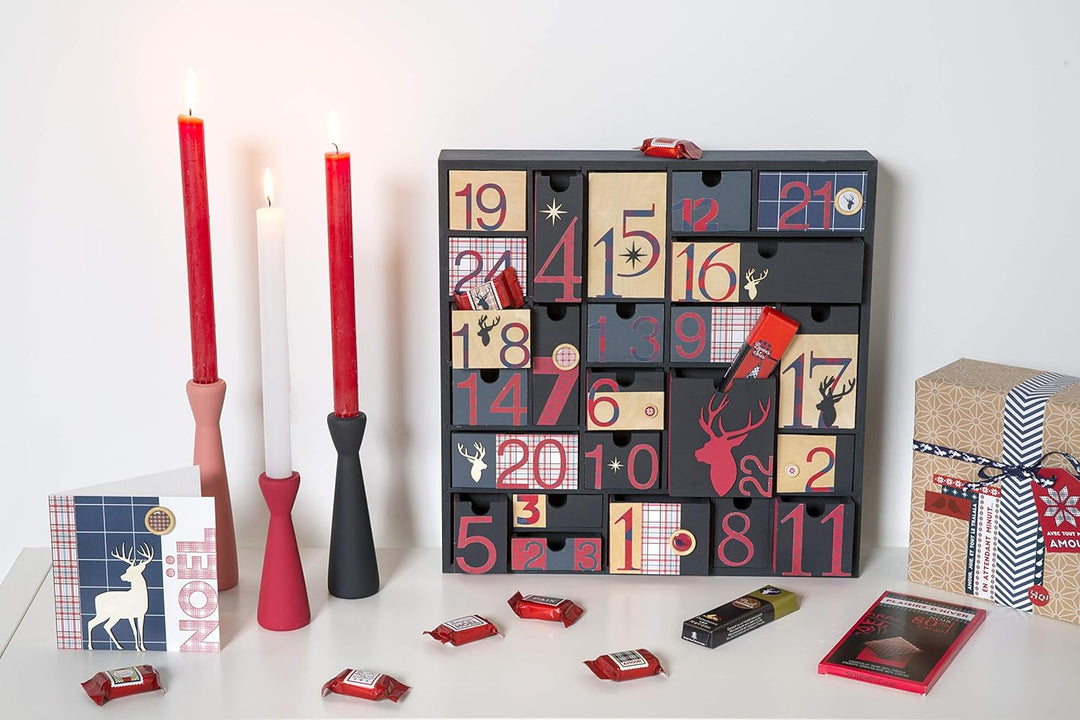 Artemio Adventskalender zum Dekorieren, geometrisches Muster, Holz, 40 x 40 x 6,5 cm