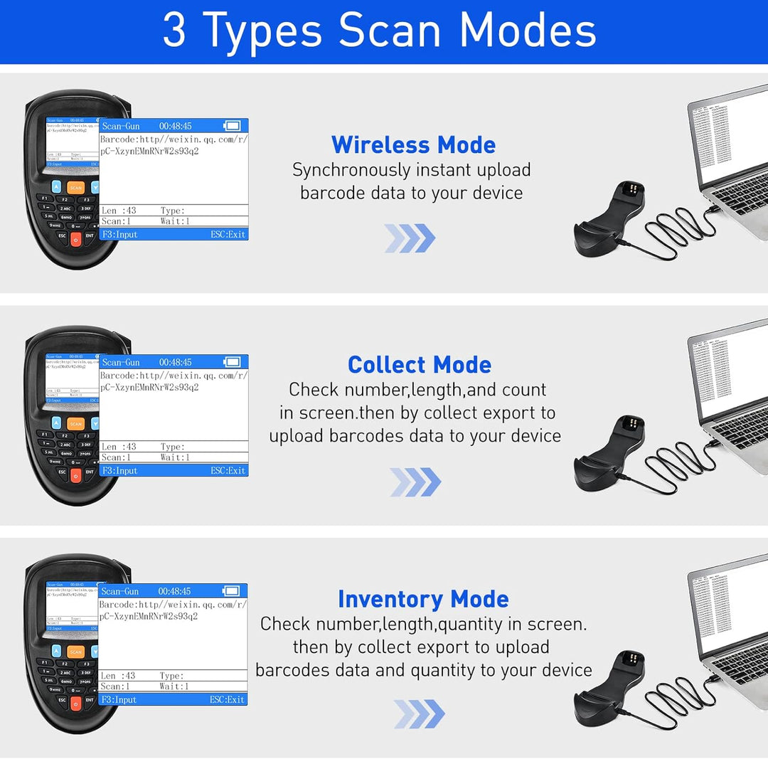 JRHC Kabelloser Barcode scanner Tragbarer Barcodeleser 1D 2D PDF Inventarscanner Datensammler Handhe