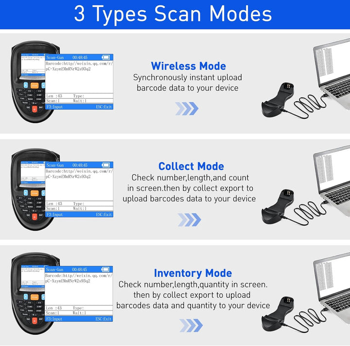 JRHC Kabelloser Barcode scanner Tragbarer Barcodeleser 1D 2D PDF Inventarscanner Datensammler Handhe