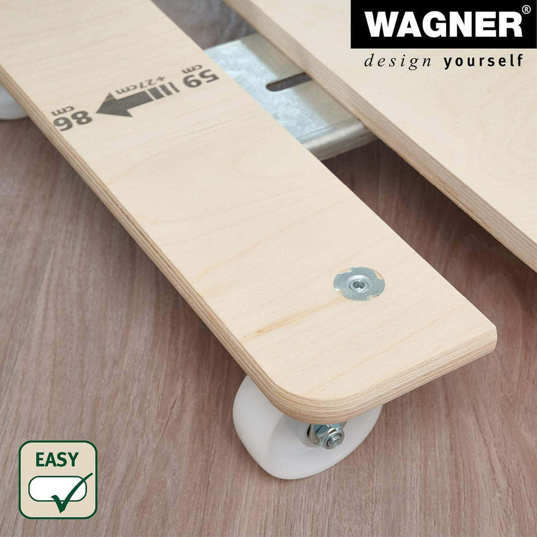 WAGNER Transportroller Transporthilfe 1332 I Schichtholz 74-101 x 37 x 14,5 cm, Tragkraft 200 kg I M