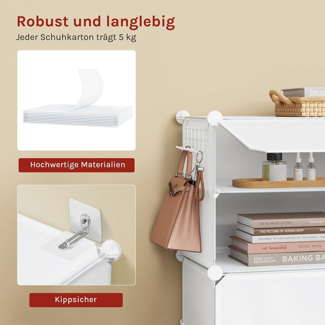 WOLTU Schuhregal 6 Fächern, Schuhschrank mit Türen, für 24 Paar Schuhe Weiss | DIY Schuhorganizer, S