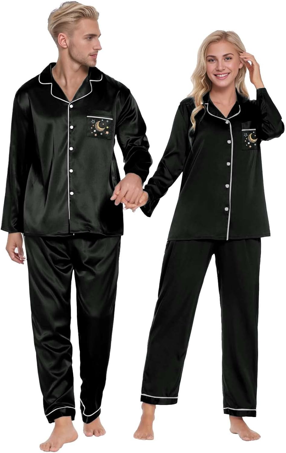 Damen Pyjama Satin Schlafanzug Set,Damen Seidensatin Pyjama Set 2Pcs Langarmhose Chinesischer Stil N