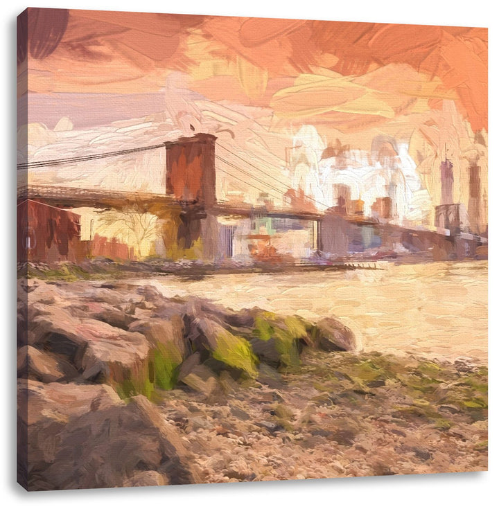 schöne Brooklyn Bridge, Format: 70x70 auf Leinwand, XXL riesige Bilder fertig gerahmt mit Keilrahmen