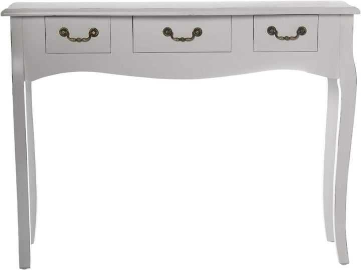 DRW Couchtisch mit 3 Schubladen aus Holz in antikweiss 105 x 33 x 80 cm, 105x33x80cm
