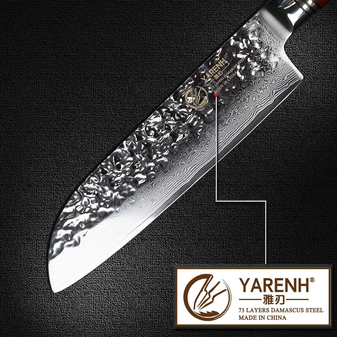 YARENH santoku messer damast 18cm, küchenmesser scharf Aus 73 Schichten Damaststahl,mit Holzgriff, k