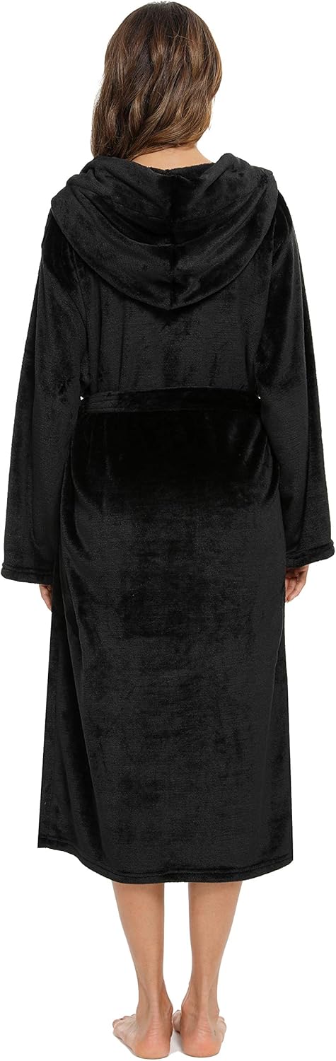 Vlazom Damen Winter Bademantel Flanell mit Kapuze Langärme Morgenmantel Saunamantel Flauschiger Robe