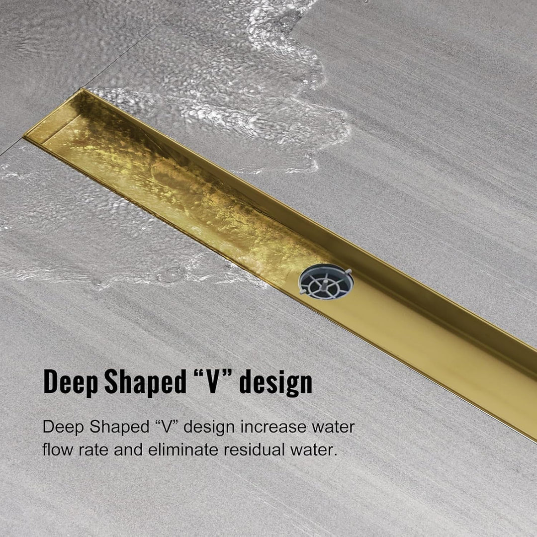 Duschrinne 50 cm, Gold Befliesbar Duschrinne extra flach, Edelstahl Bodenablauf Komplettset mit 360°