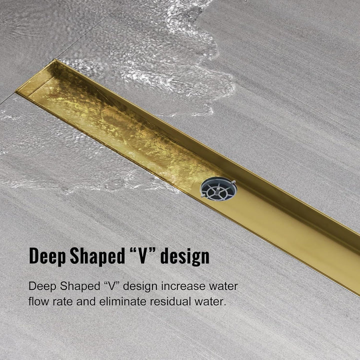 Duschrinne 50 cm, Gold Befliesbar Duschrinne extra flach, Edelstahl Bodenablauf Komplettset mit 360°