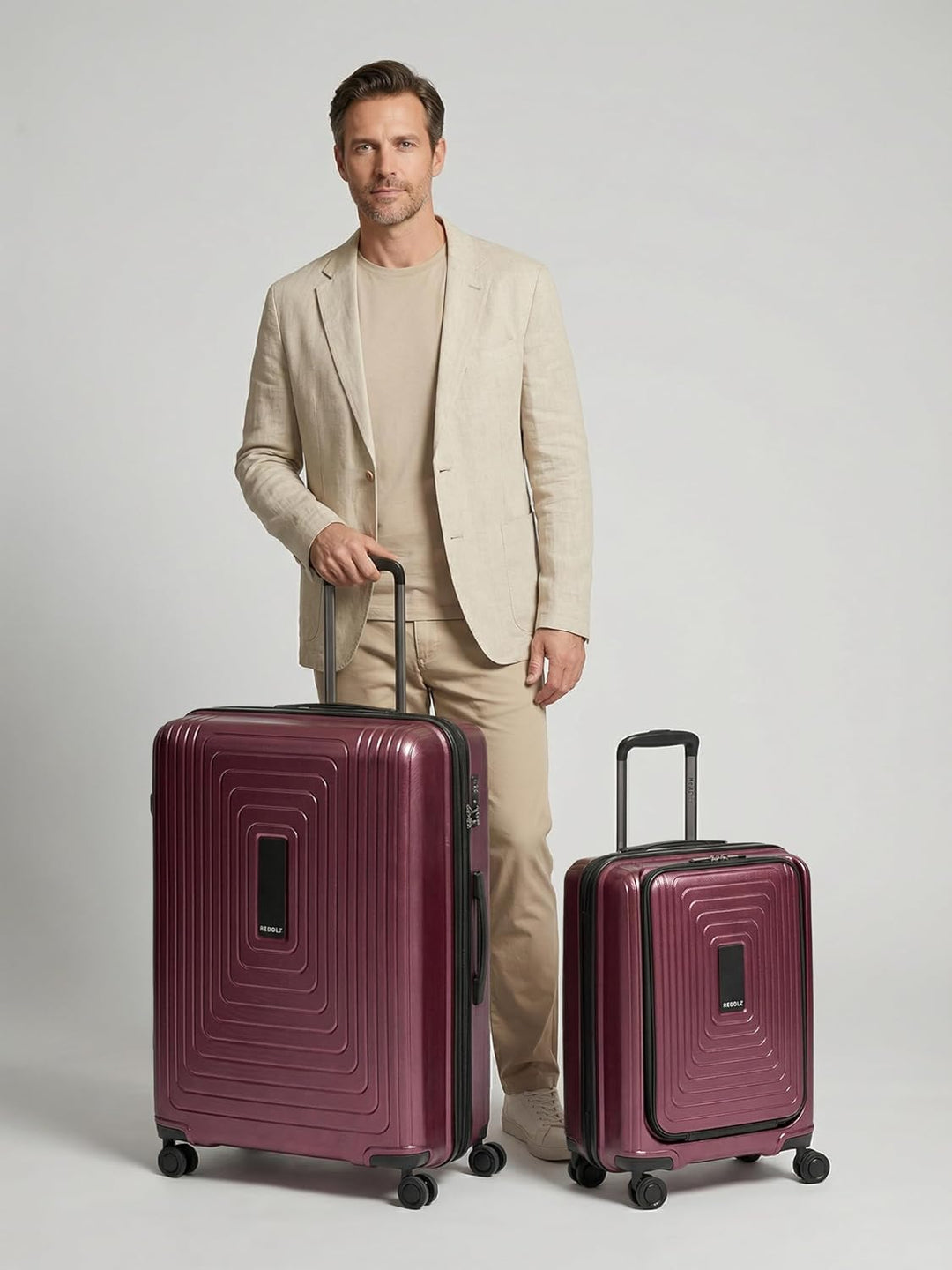REDOLZ Hartschalen Koffer-Set-2-teilig | S Trolley 40 x 23 x 55 cm mit Laptopfach - 3,2 kg + L Troll