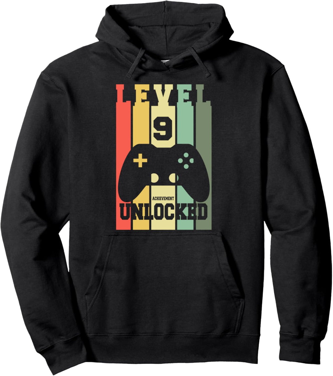 Aufdruck zum 9. Geburtstag, Retro, Level 9 Achievement freigeschaltet Pullover Hoodie