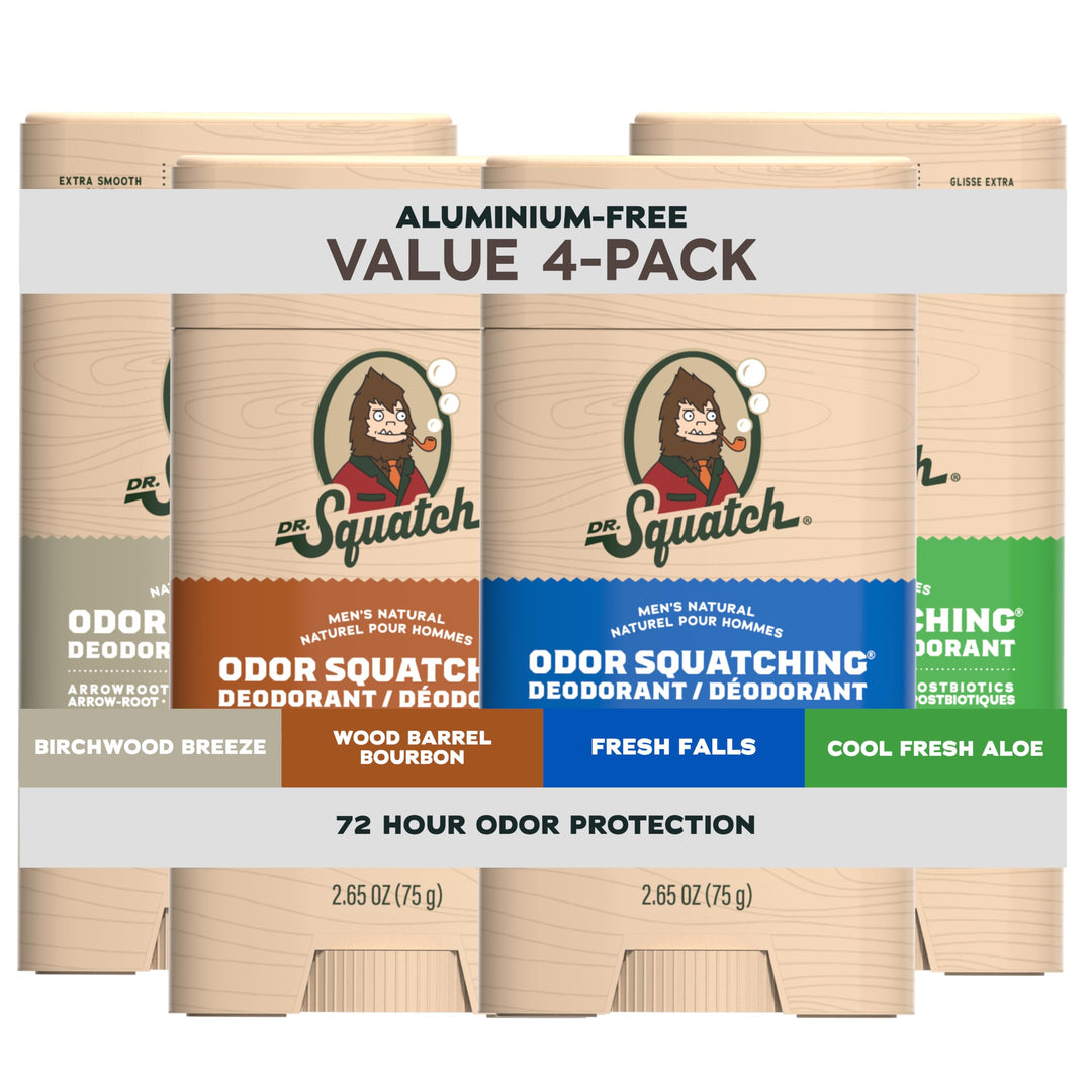 Dr. Squatch Deodorant für Männer - Birkenholzbrise, Kühle frische Aloe, Frische Wasserfälle, Holzfas
