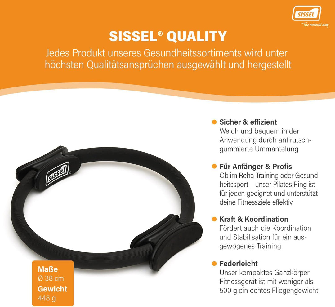 SISSEL PILATES Circle, Pilates-Ring mit rutschfesten Griffen, Trainingsgerät für Core-Training Singl