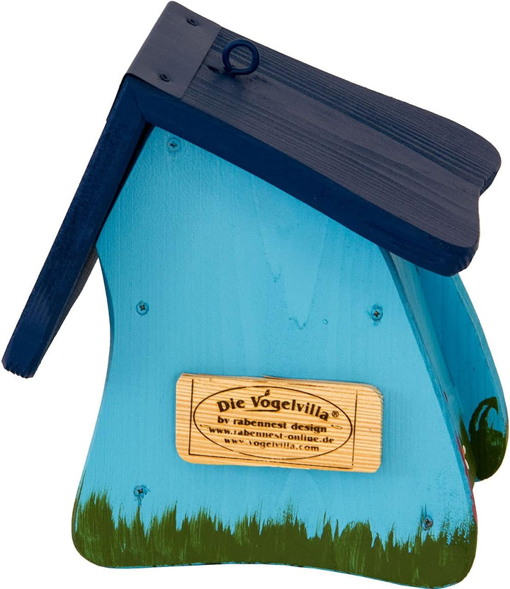 bunt handbemalt Nistkasten Gartendekoration mit Dachblech wetterfest UV-beständig (blau), blau