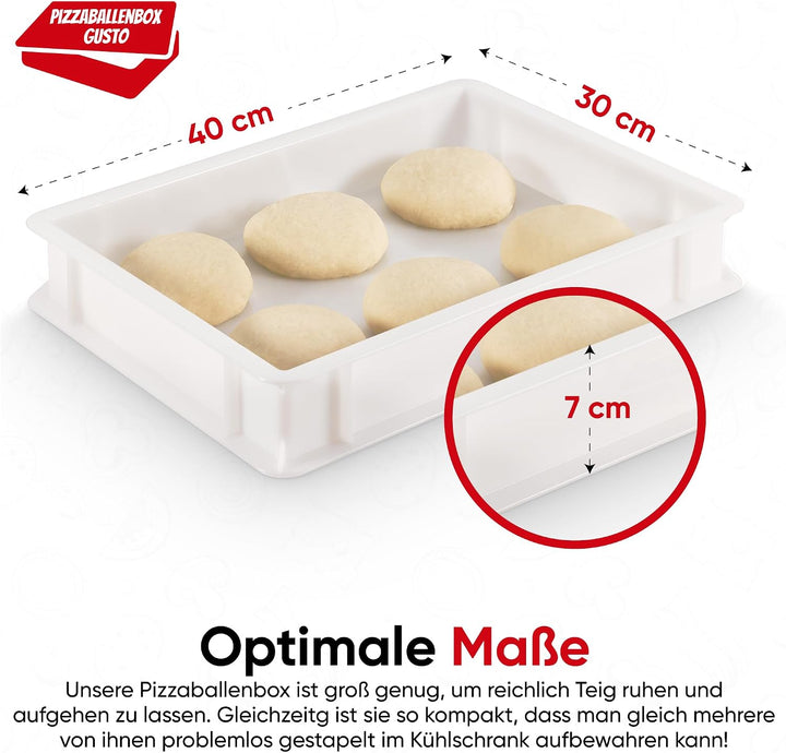 DIE BOX FABRIK 3x Pizzaballenbox Gusto + 1x Deckel (Grösse 40 x 30 x 7 cm) Weiss, stapelbarer Kunsts