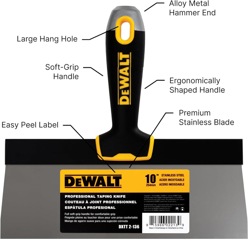 DEWALT DXTT-2-136 Taping Messer, Edelstahl, mit weichem Griff, 25,4 cm 10-Inch, 10-Inch