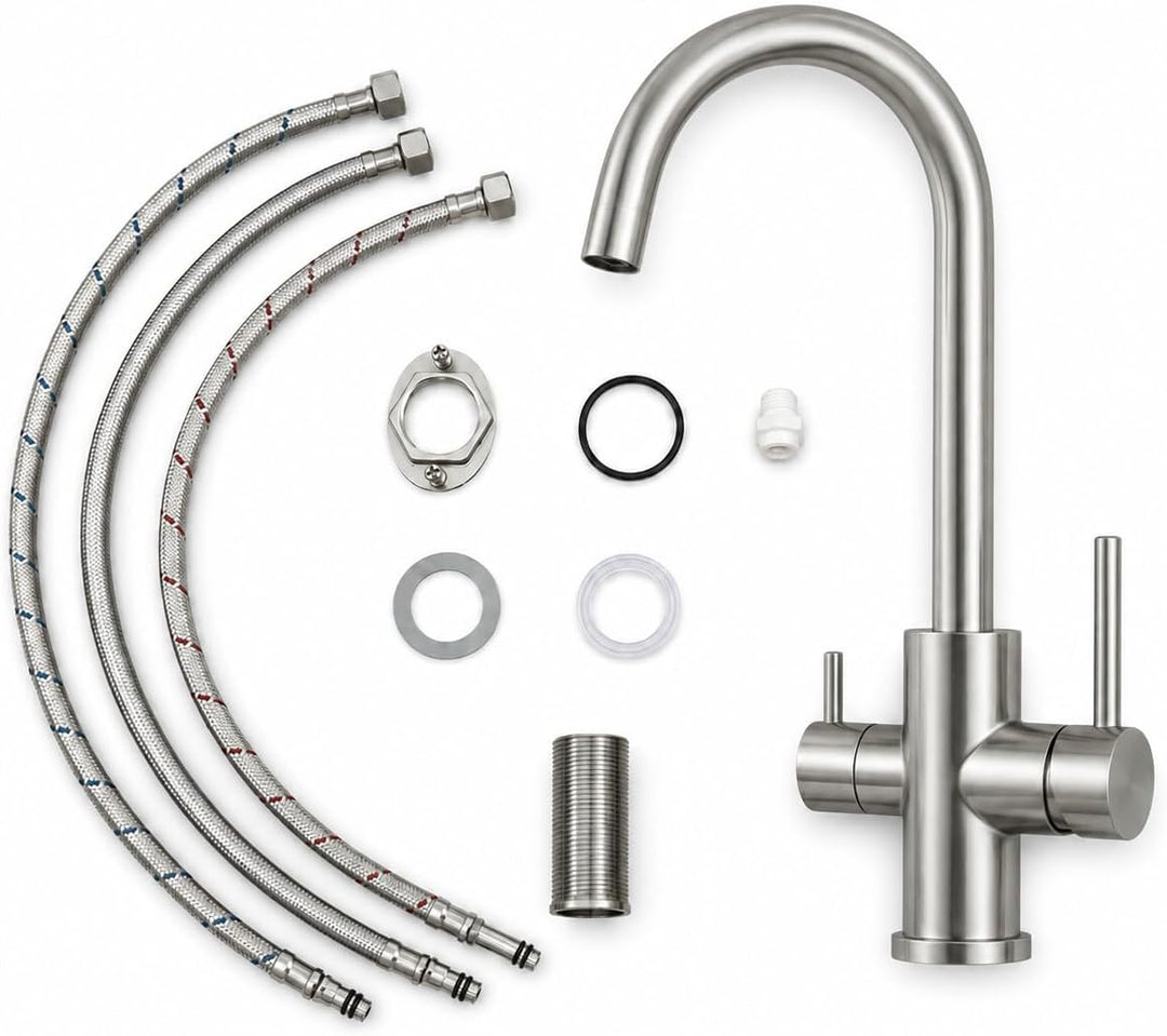 AORA® VANTO INOX 3 Wege Wasserhahn Küche aus massivem Edelstahl 304 – Küchenarmatur Hochdruck für Wa