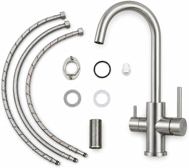 AORA® VANTO INOX 3 Wege Wasserhahn Küche aus massivem Edelstahl 304 – Küchenarmatur Hochdruck für Wa