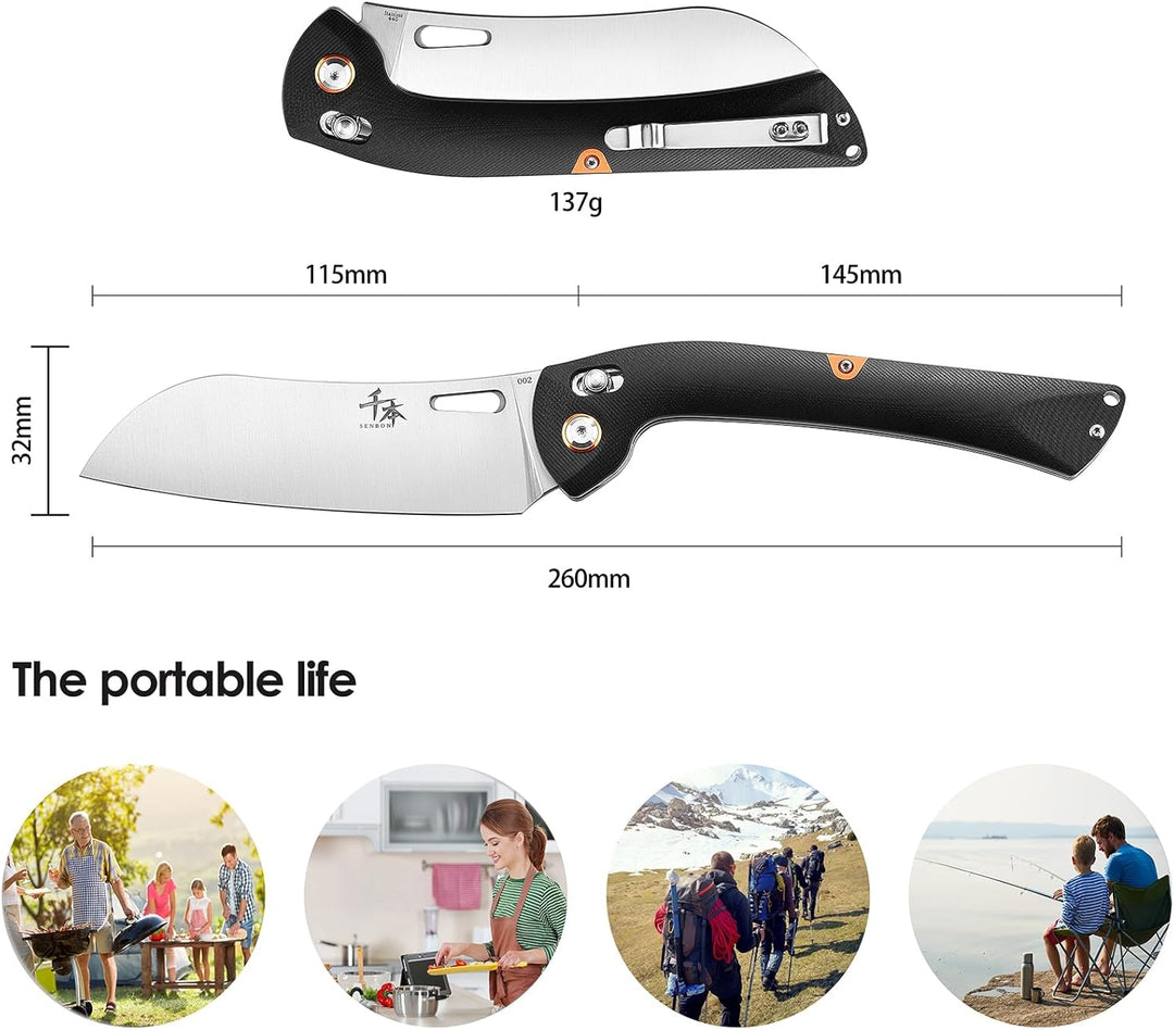 SENBON 440 Sharp Falten Chef Messer G10 Griff Obst Messer Camping Outdoor Back Clip Tragbares Obst G