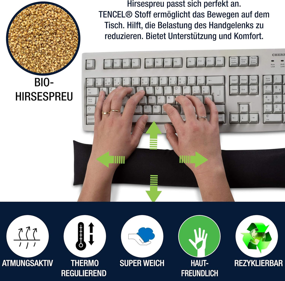 SANTERGO Handgelenkauflage für die Tastatur - ergonomische Handballenauflage aus Bio-Hirsespreu, Ant