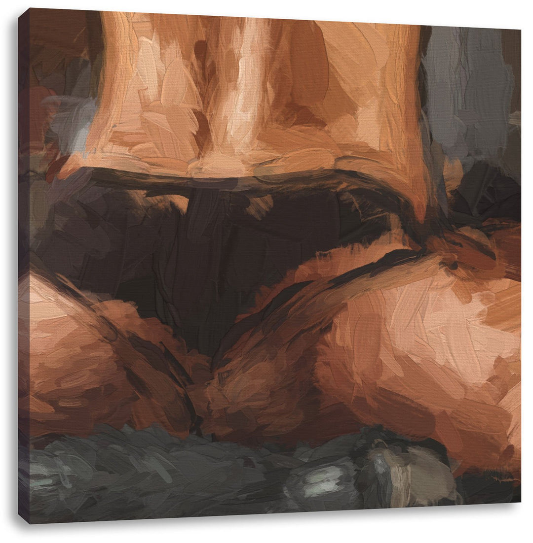 Pixxprint Trainierter Frauenkörper von hinten Pinsel Effekt, Format: 70x70 auf Leinwand, 70x70