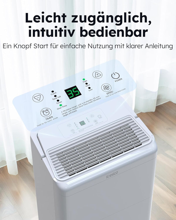 Kresico xWolei Luftentfeuchter elektrisch 20L/24h, Entfeuchter elektrisch 39dB, Raumentfeuchter für