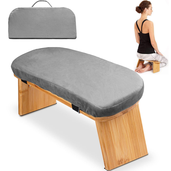 Hihealer Meditationsbank – Klappbare Ergonomische Bambus-Meditationsbank mit Bequemem Kissen, zum Kn