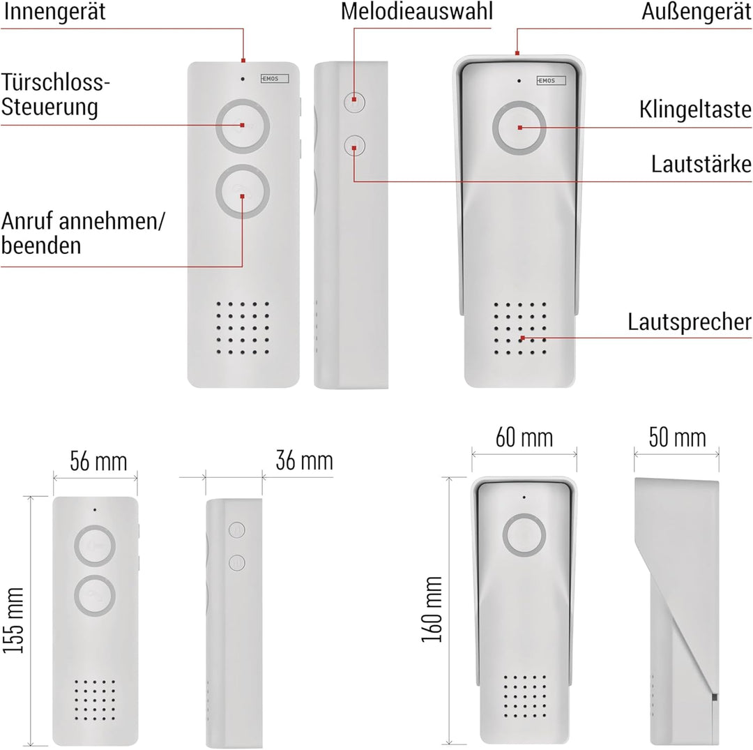 EMOS - Audio-Türsprechanlage Set, Wireless - drahtlose Verbindung, Elegantes Design - Audio-Kit/Gege