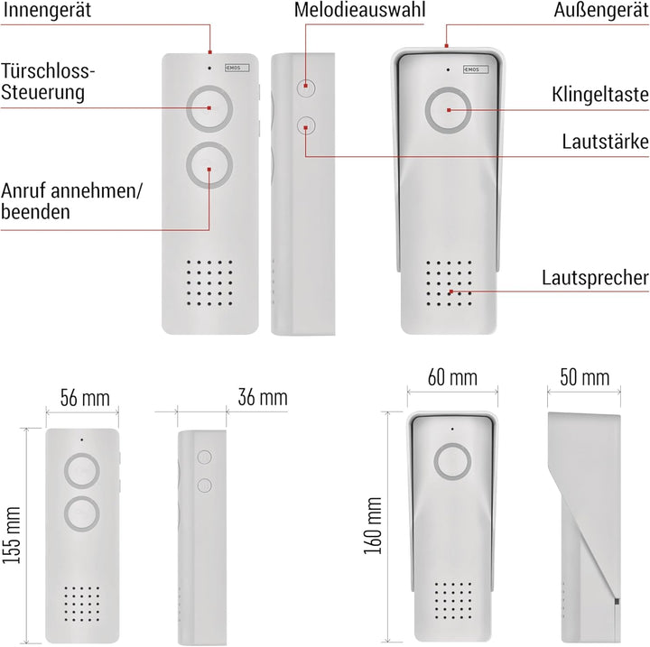 EMOS - Audio-Türsprechanlage Set, Wireless - drahtlose Verbindung, Elegantes Design - Audio-Kit/Gege