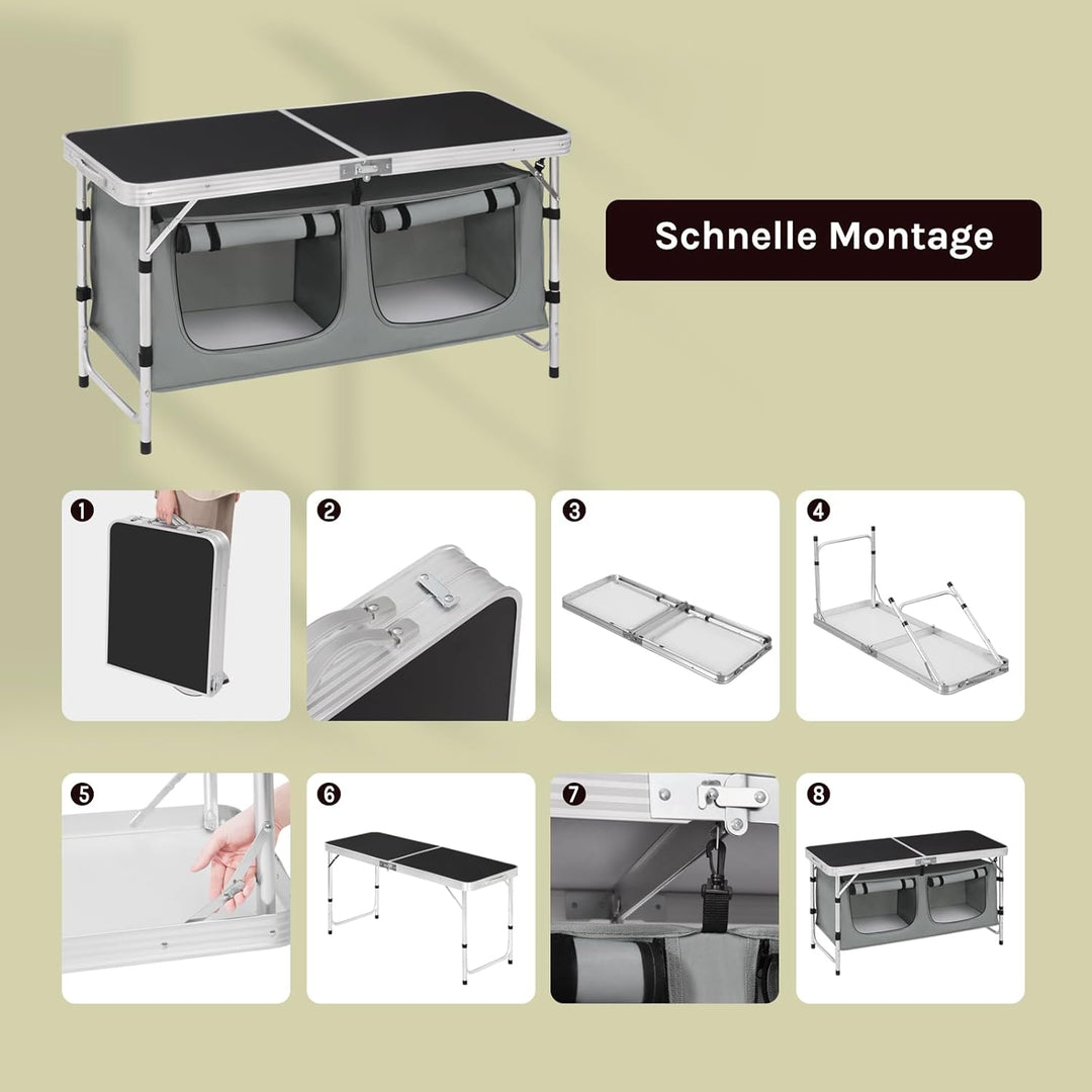 WOLTU faltbar Campingschrank Alu Campingtisch Höhenverstellbar mit Stauraum, Outdoor Campingmöbel Kl