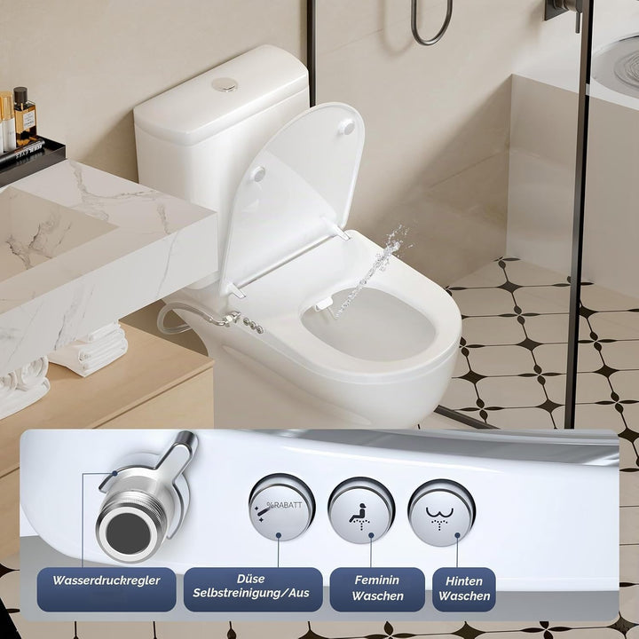 SAMODRA WC Sitz D Form mit Absenkautomatik - Bidet Toilettensitz - Dusch WC Aufsatz Bidet Japanische