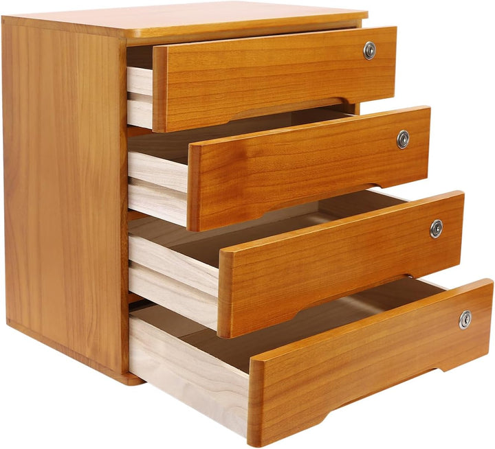 Holz Schubladenbox 4 Ebenen AbschliessBare Schreibtisch-Organizer bis 30kg 40x28x40,5 Cm Aufbewahrun