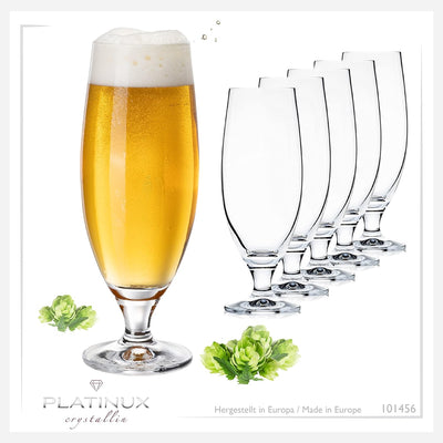 PLATINUX Bierkelche 500ml (max. 580ml) aus Crystalline Glas Set 6-Teilig Biertulpe Biergläser Weizen